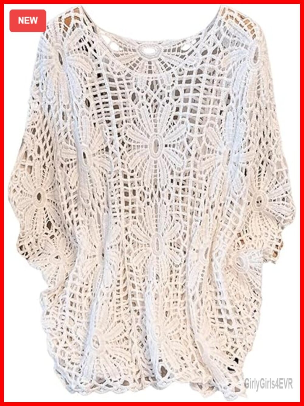 Plus Size Crochet Boho Cover Up Sweater 3/4 Sleeve Dolman